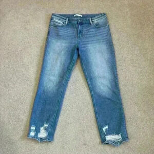 KanCan For Maurices Medium Wash Blue Distressed Hem Straight Leg Jeans Size 29